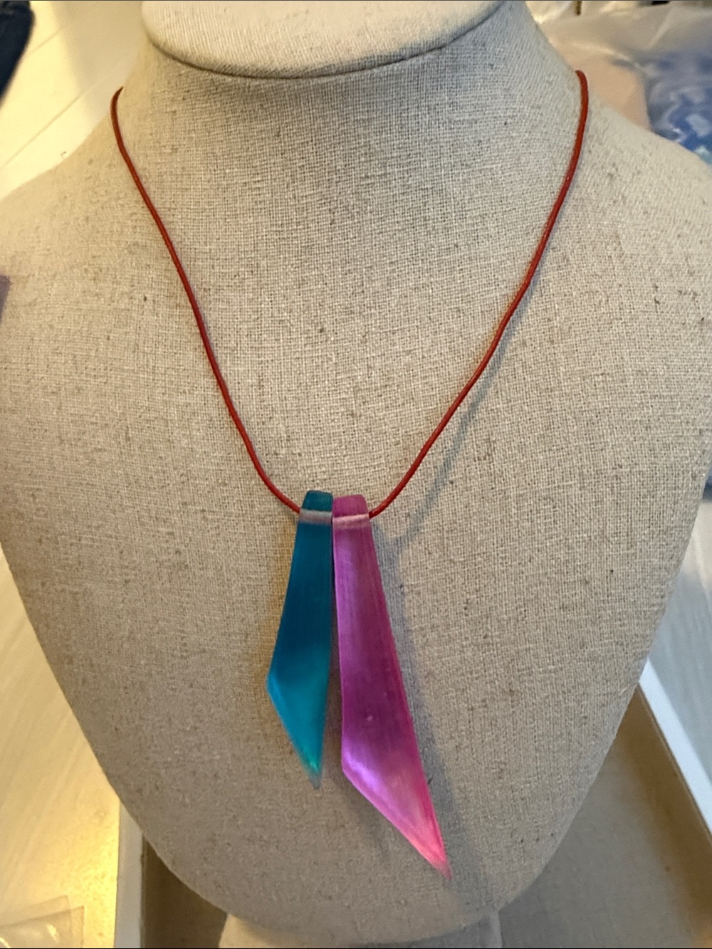 Alexis Bittar Teal and Magenta Ribbon Pendant Necklace